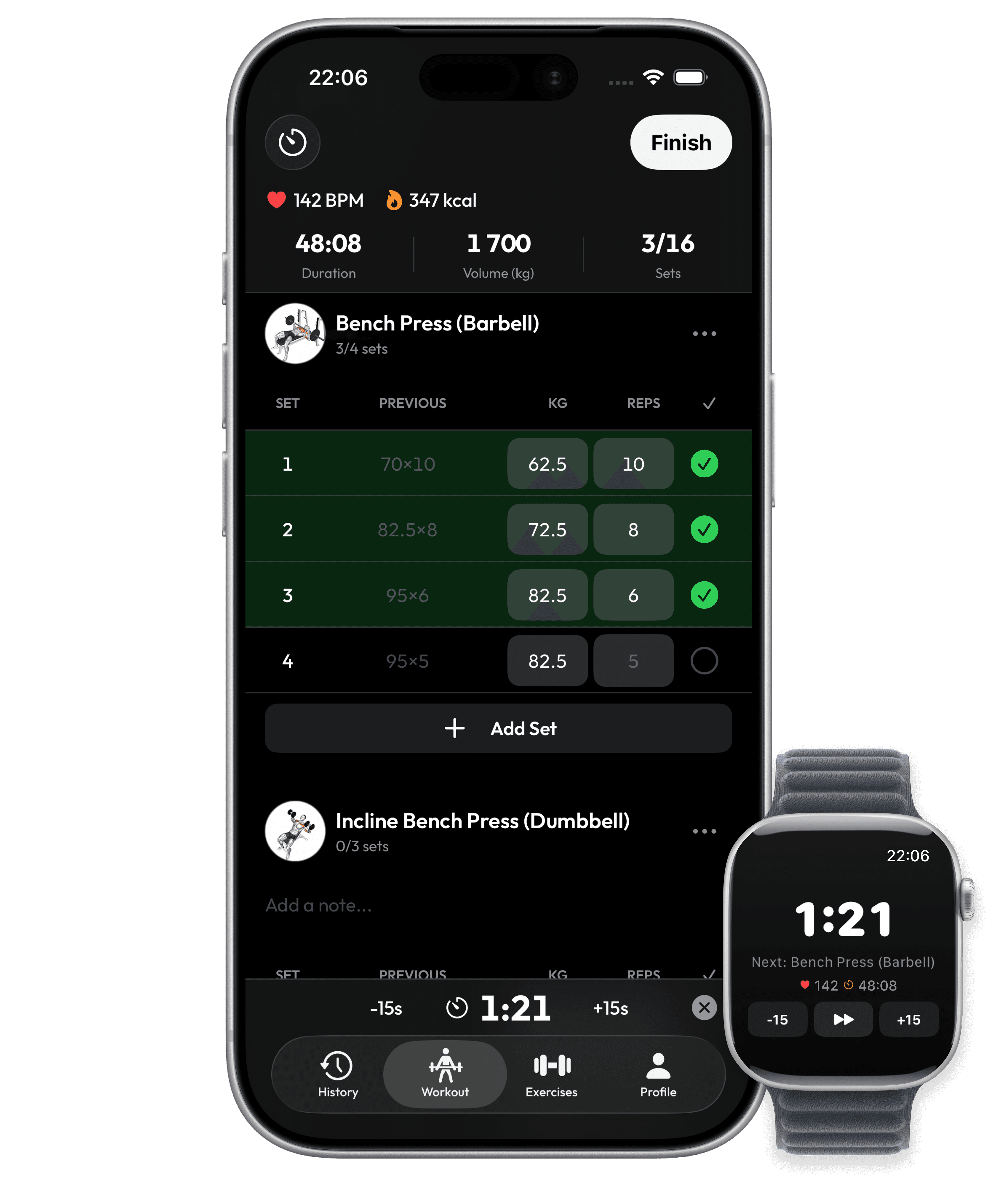 Wolog running on iPhone and Apple Watch during an active workout
